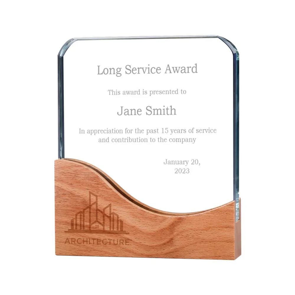 Square Crystal Awards with Wooden Base