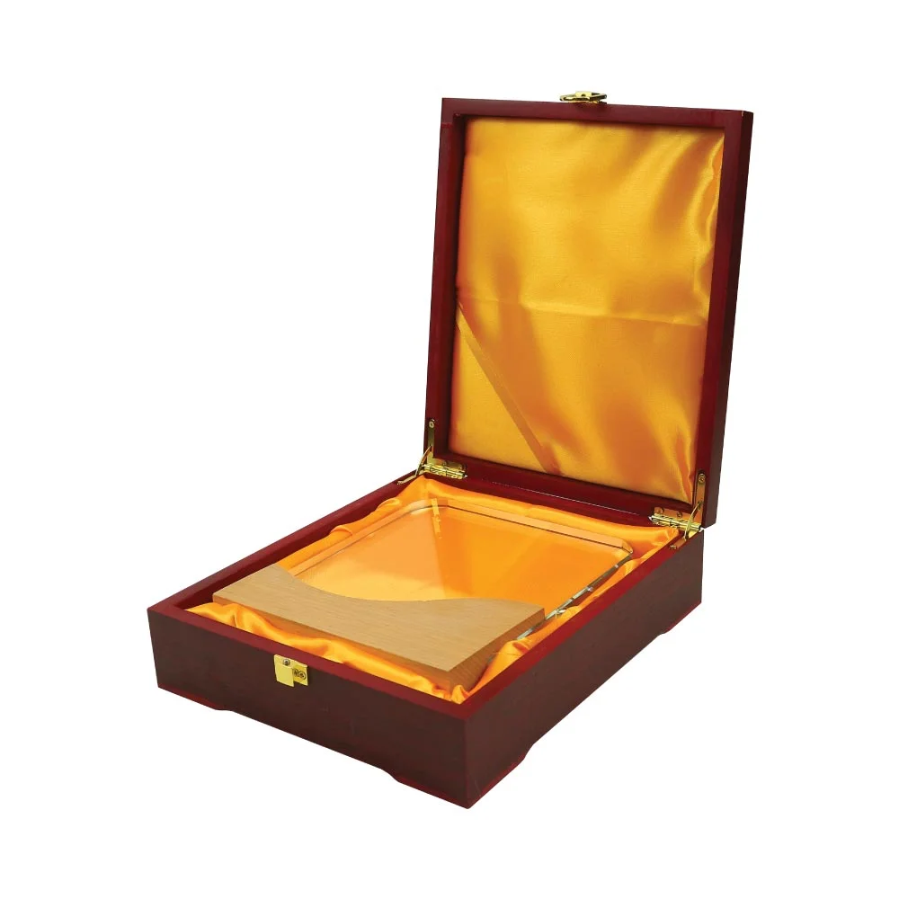 Square Crystal Awards with Wooden Base