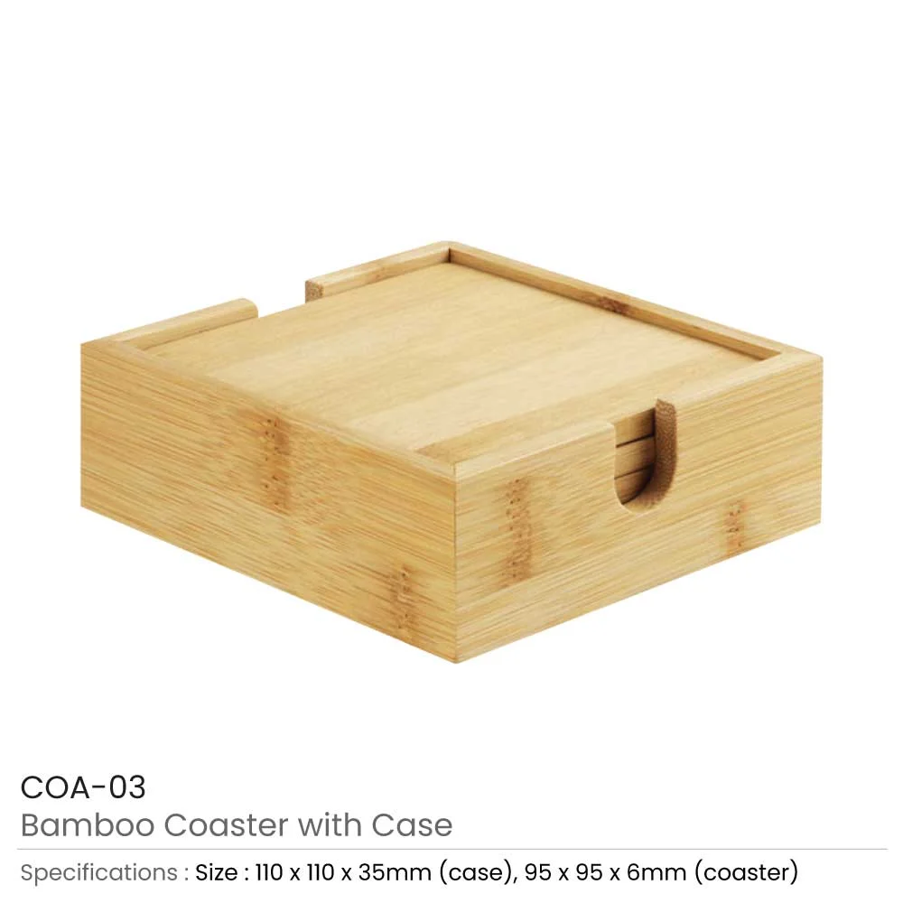 Bamboo Tea Coasters with Case