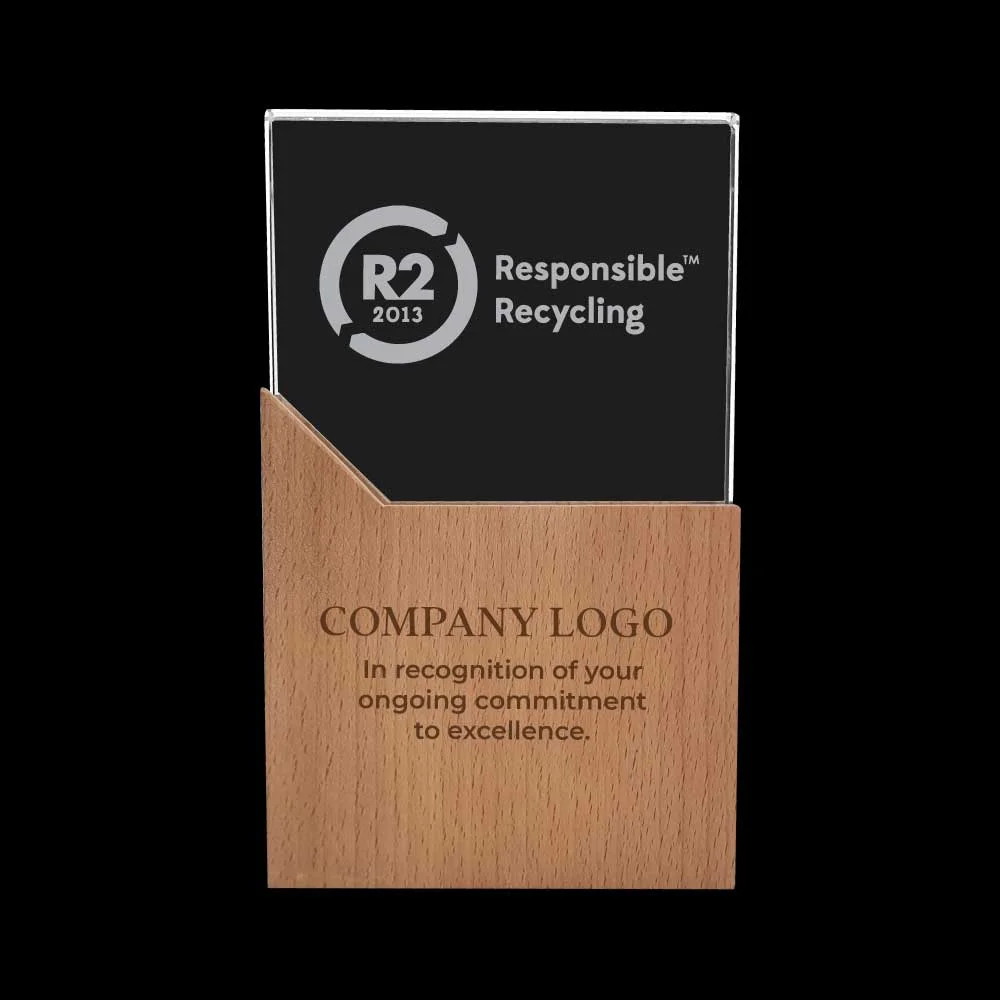 Rectangle Shaped Wood and Crystal Awards with Box