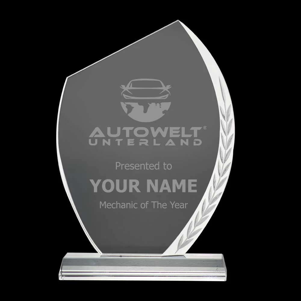 Crystal Awards with Engraved Leaf Design
