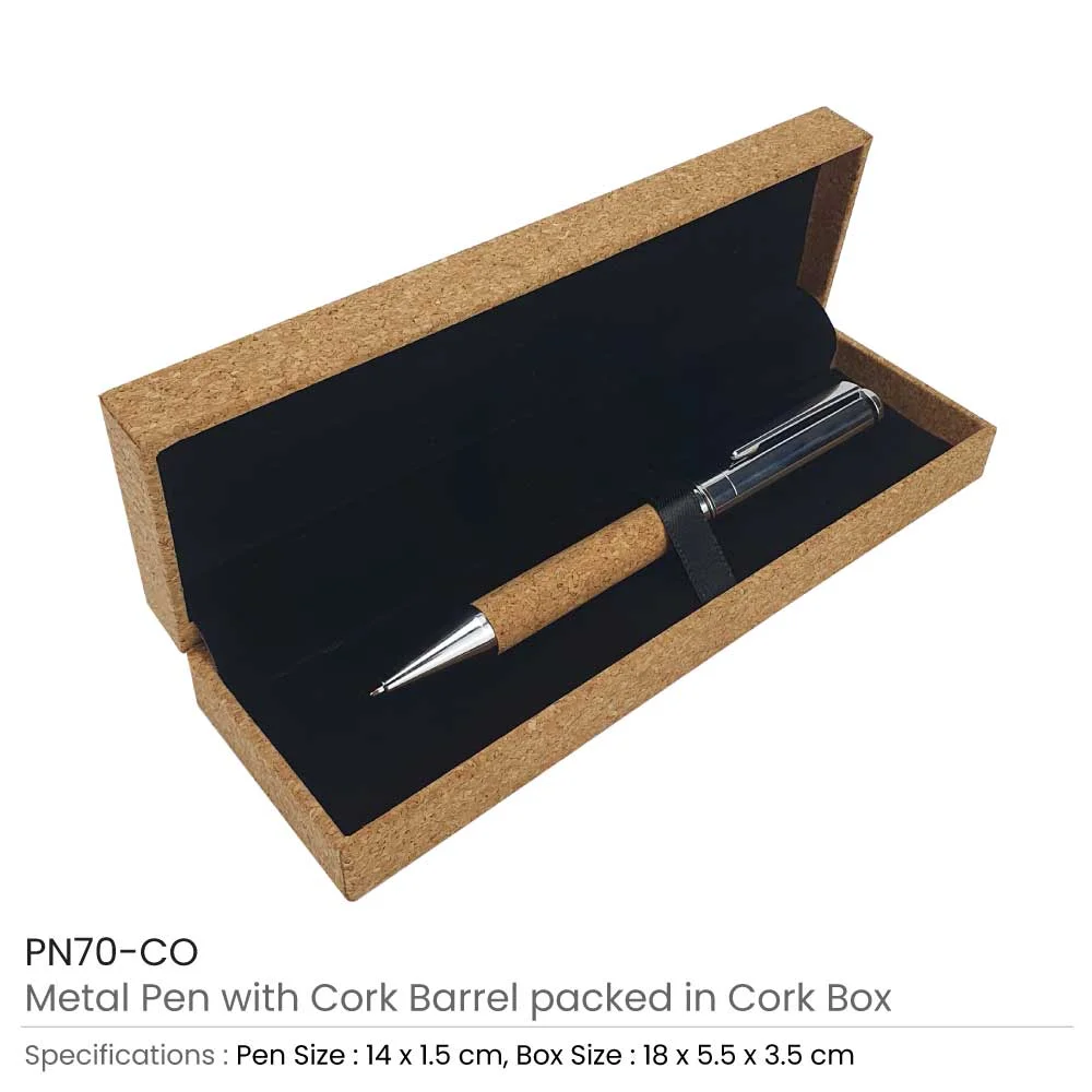 Metal Pen with Cork Barrel and Box