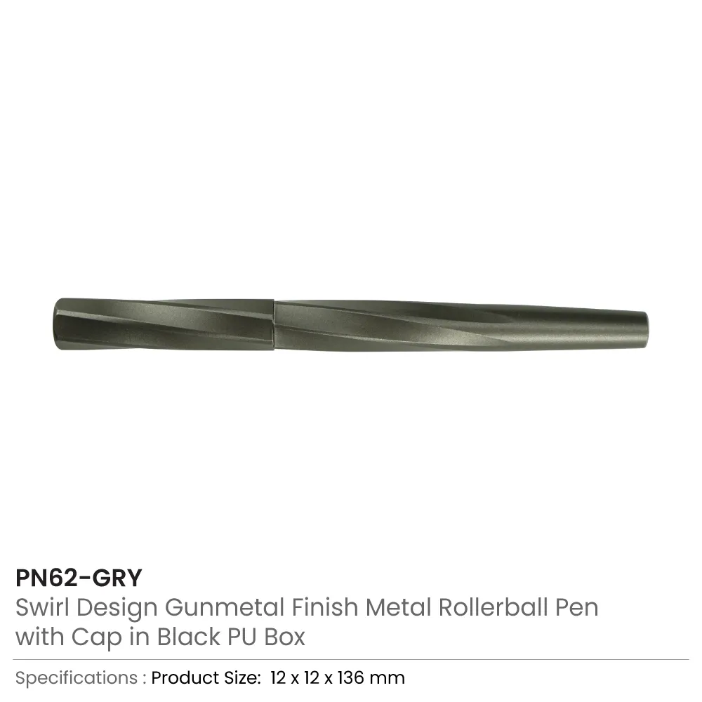 Rollerball Pens Swirl Design in Gunmetal Finish with PU Leather Box