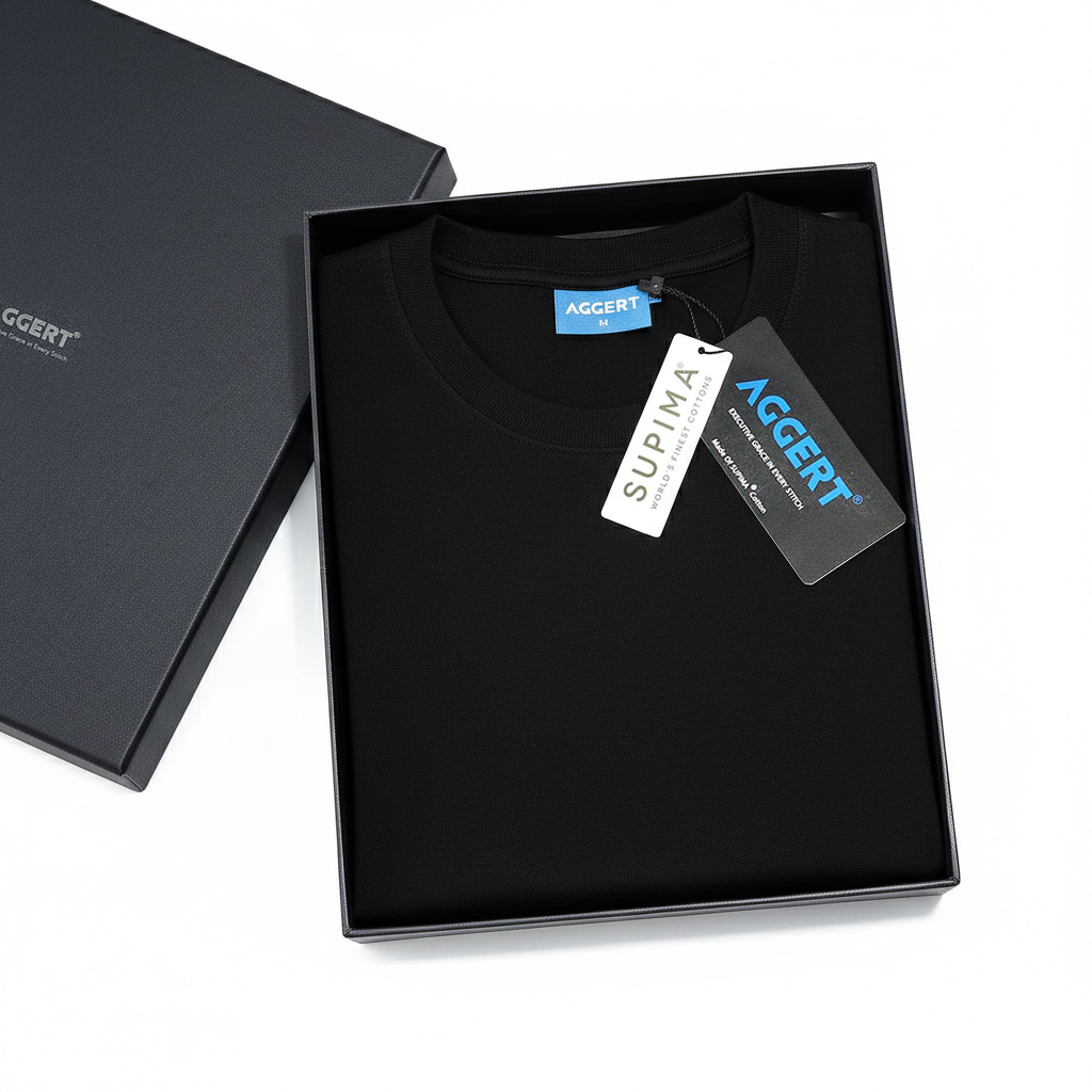 AGGERT Round Neck T-Shirt SUPIMA MERCERISED Cotton 200 GSM Black