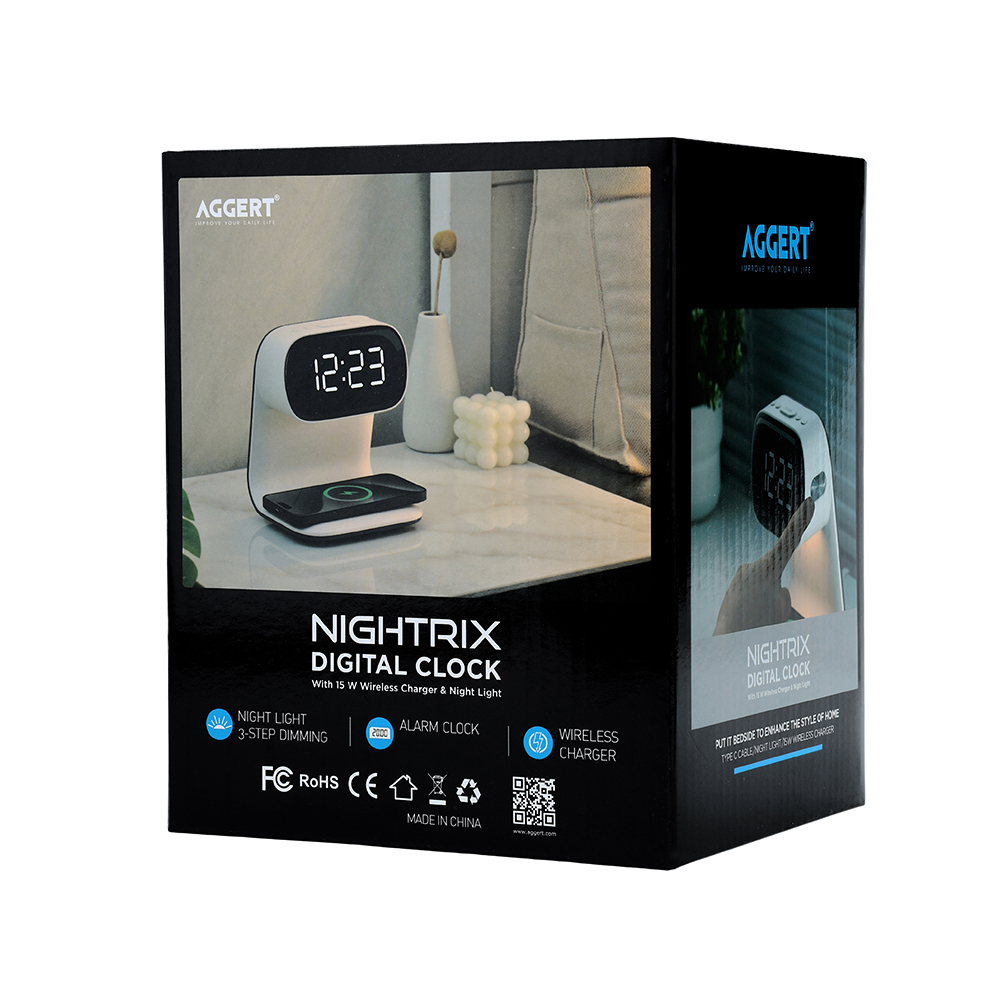 AGGERT Digital Clock with Wireless charger & lamp - Nightrix
