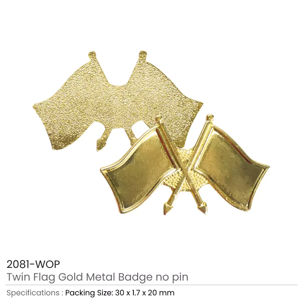 Twin Flag Metal Badges Golden Imprint Your Country Flag
