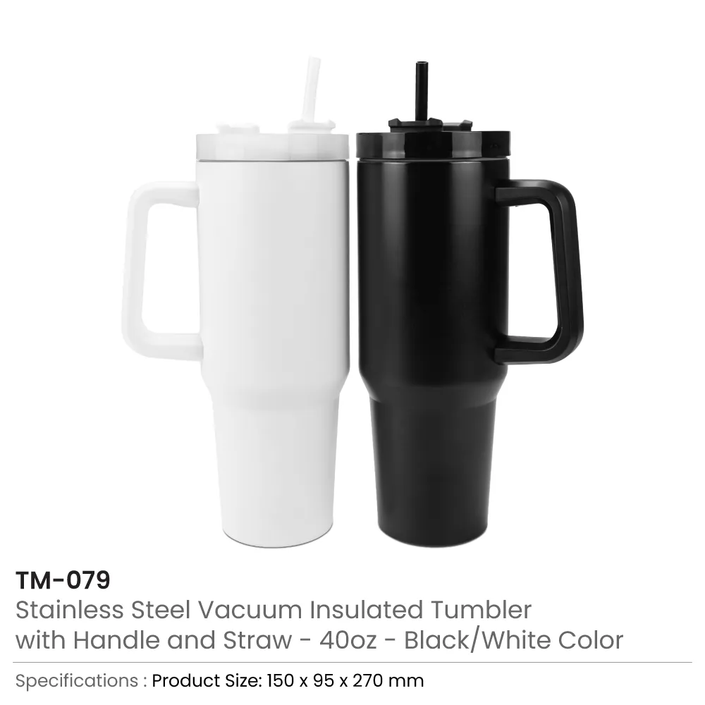 Tumblers with Handle and Straw in Stainless Steel 1200ml
