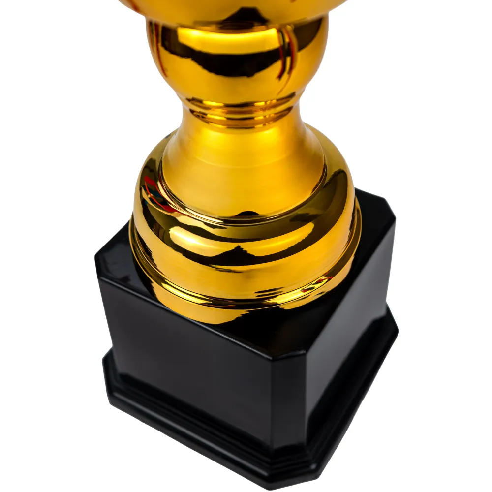 Metal Close Cup Trophies with Two-Sided Handle & Attached Ribbons
