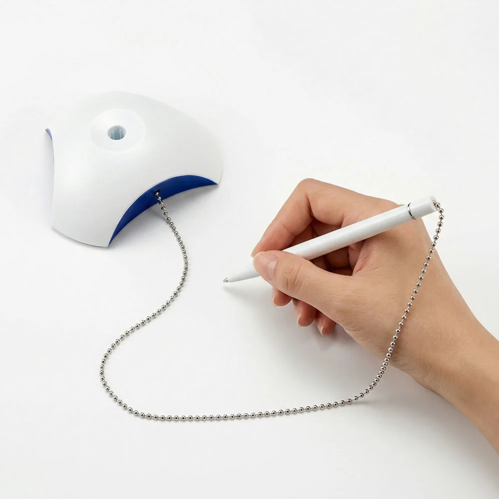 Counter Pen with Base Holder and Secured Chain – Blue Ink