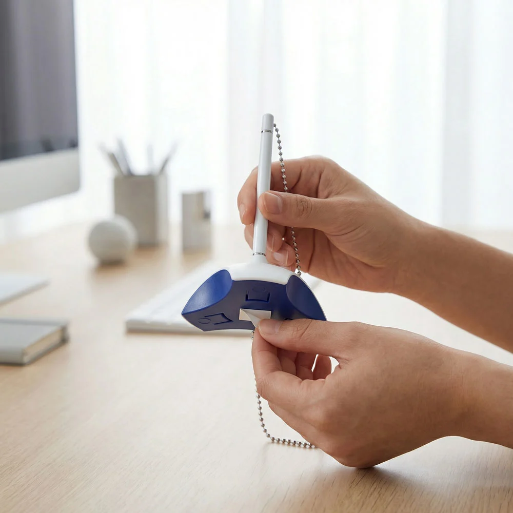 Counter Pen with Base Holder and Secured Chain – Blue Ink
