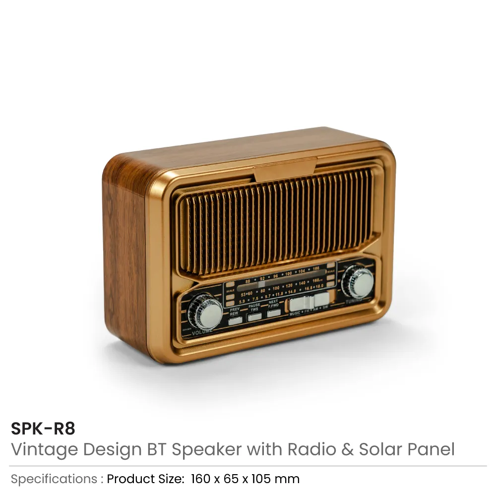 Vintage Design Bluetooth Speaker with Radio and Solar Panel