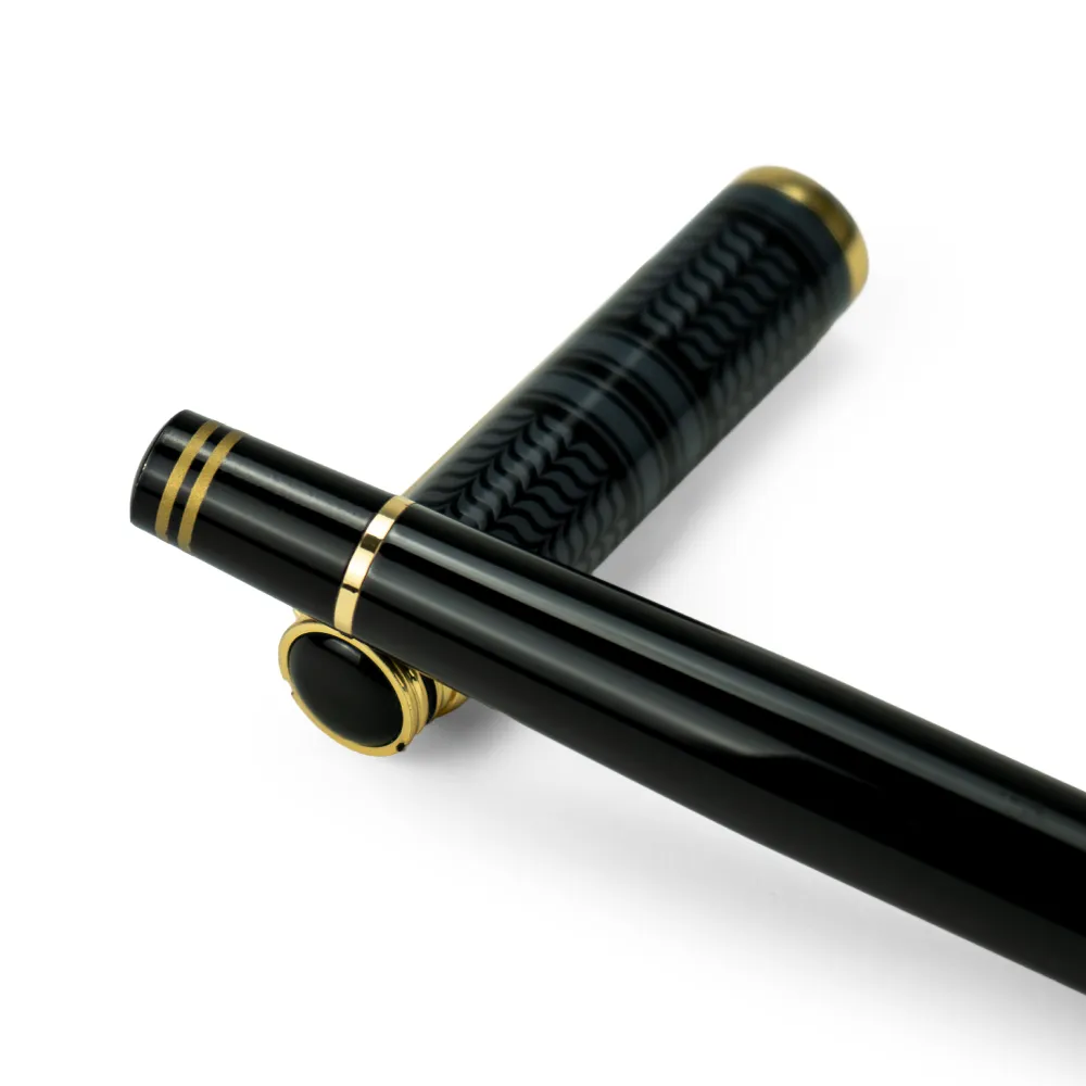 Arabic Traditional Bisht Design Metal Pens, Glossy Black with Gold Outline