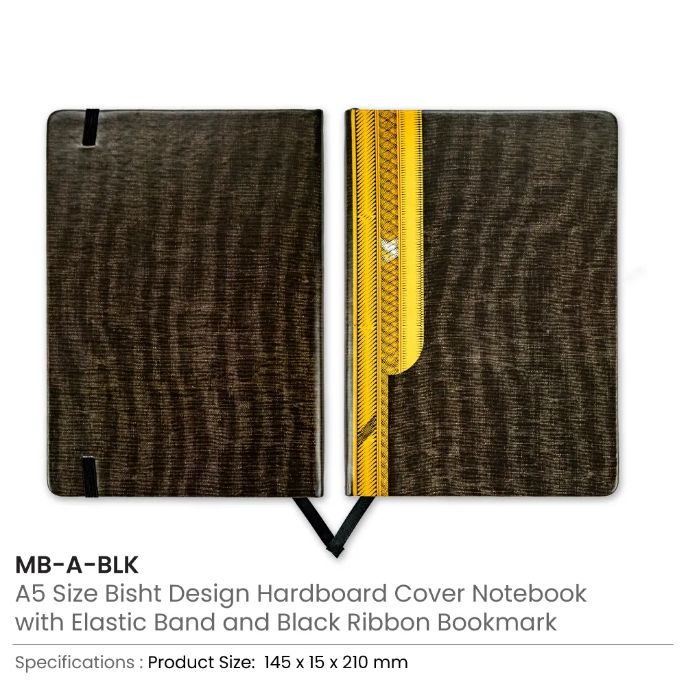 Arabic Bisht Style Notebooks — A5 Hard Cover with Elastic Band, Bookmark & Pen Holder