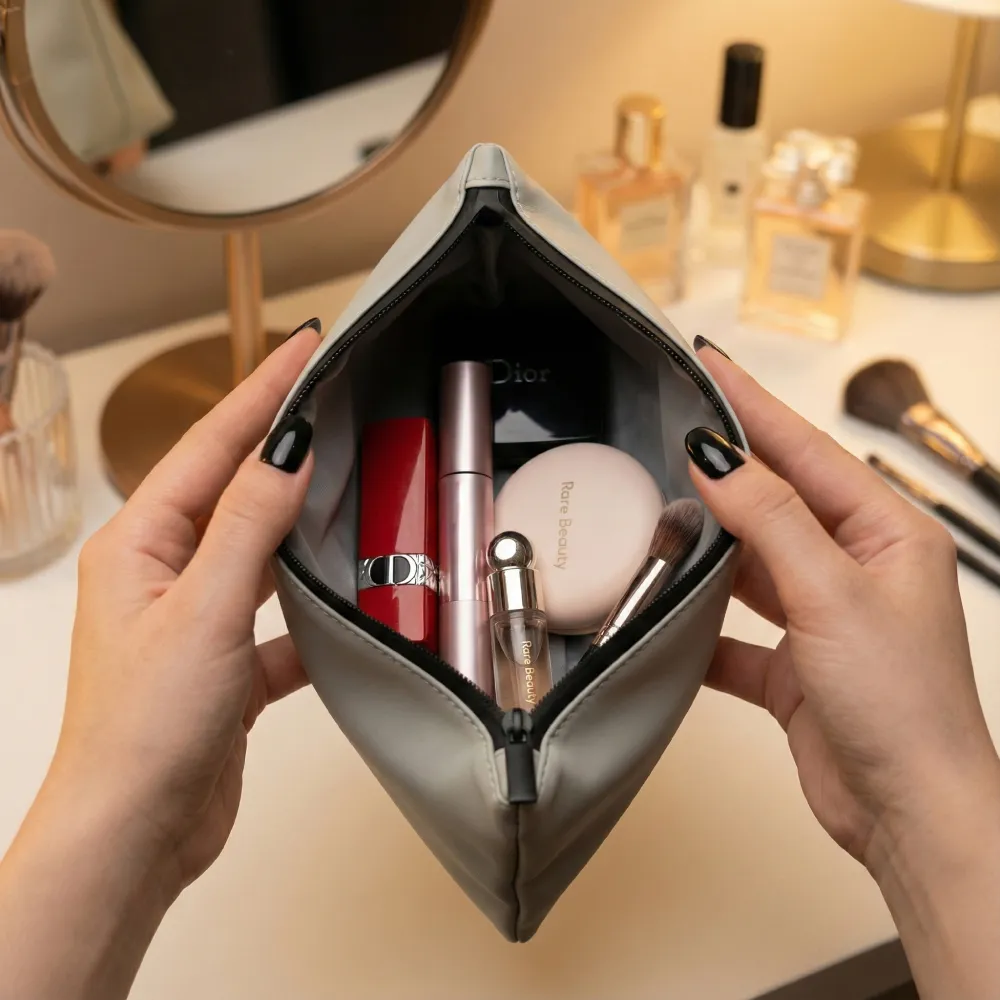 Cosmetic Pouch with Zipper in Soft PU Material