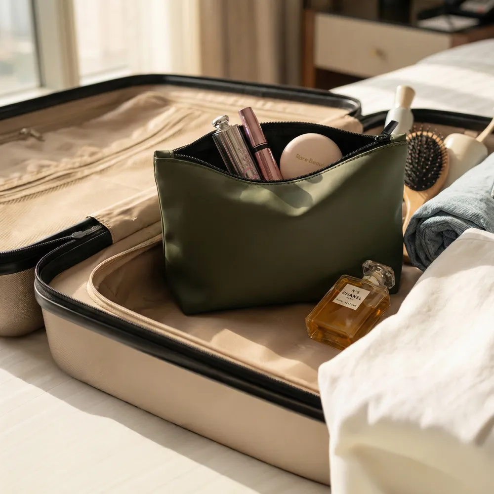 Cosmetic Pouch with Zipper in Soft PU Material