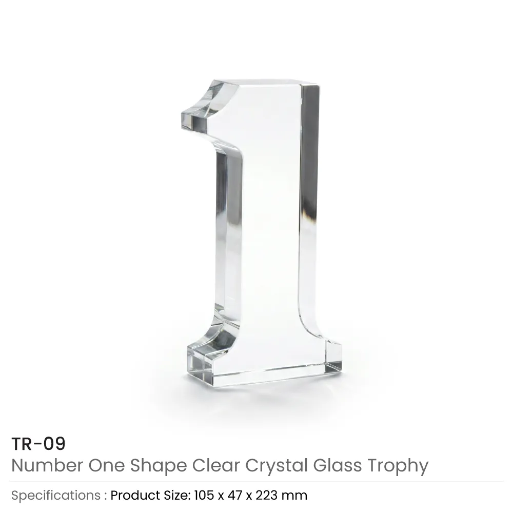 Crystal Glass Trophy in Number One Shape with Gold Lock Closure Box