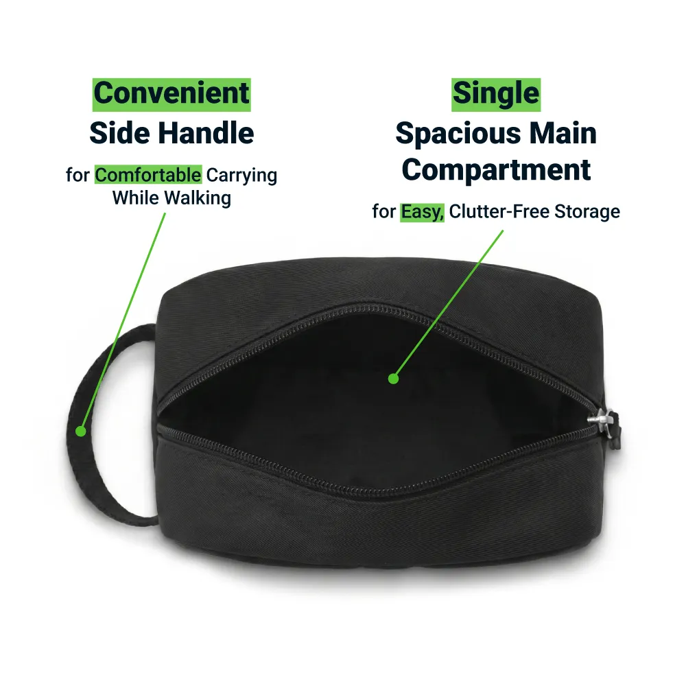 Multipurpose Utility Pouch in Black Polyester Fabric with Zipper and Webbing Handle