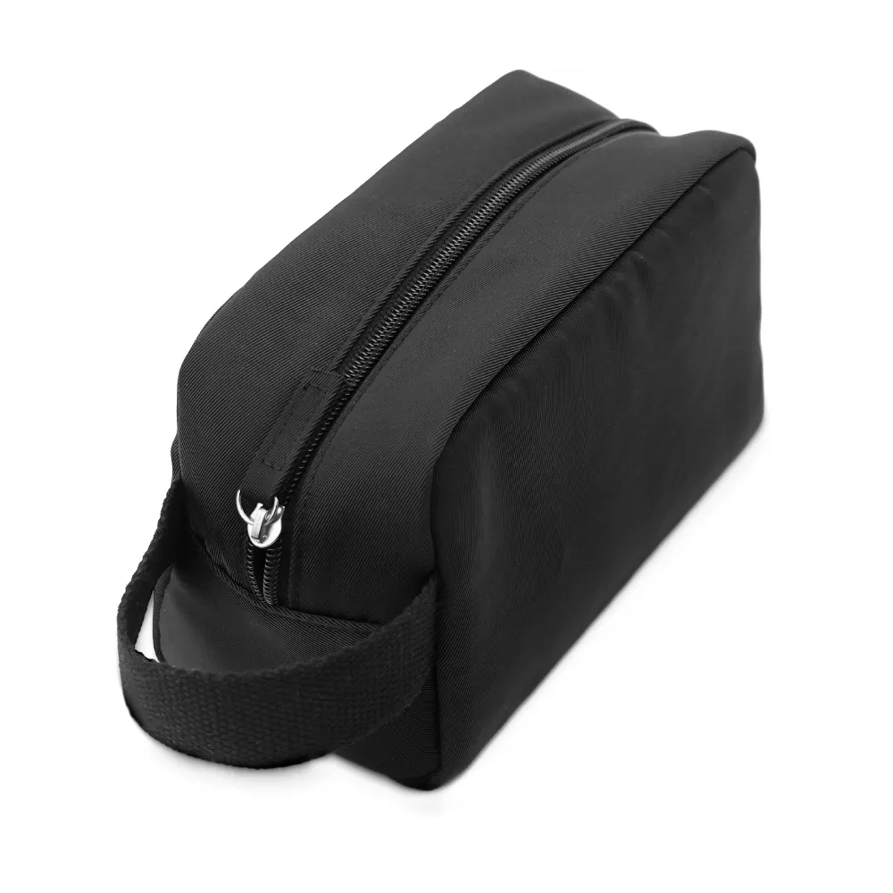 Multipurpose Utility Pouch in Black Polyester Fabric with Zipper and Webbing Handle