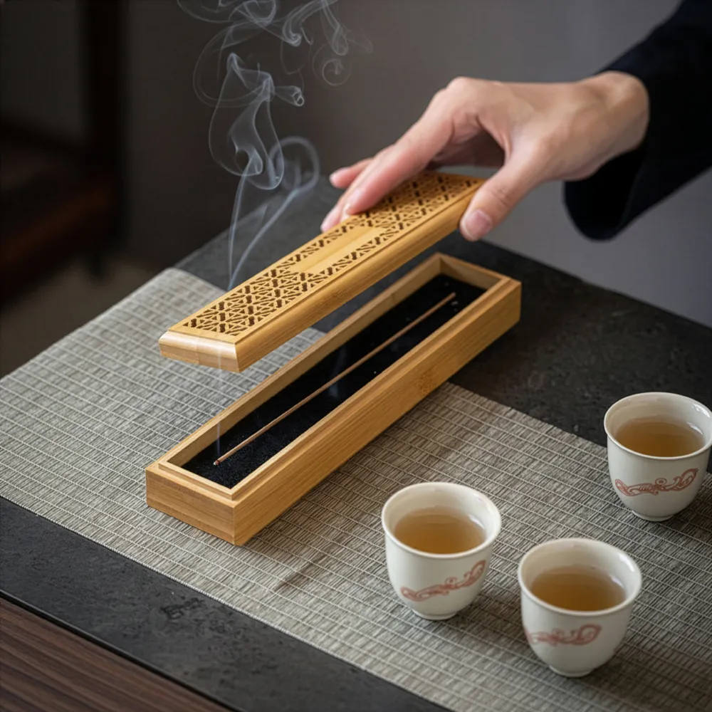 Wooden Incense Burner Holder with Drawer Includes 10 Pcs Oud Sticks