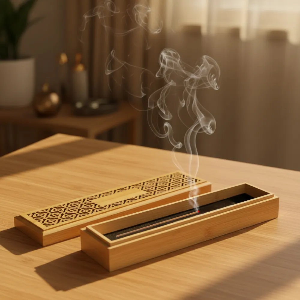 Wooden Incense Burner Holder with Drawer Includes 10 Pcs Oud Sticks