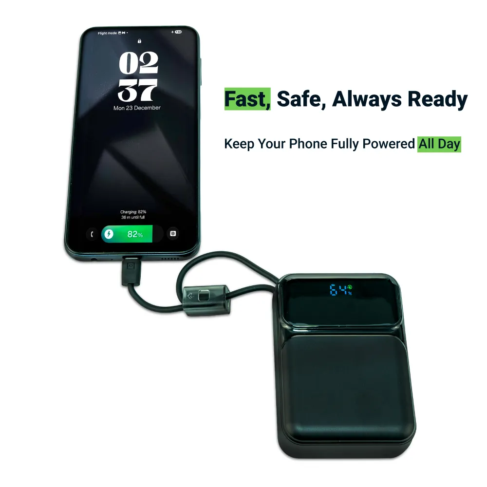 Powerbank with Built-in Type-C & Lightning Cables, 20,000mAh, 45W Fast Charging