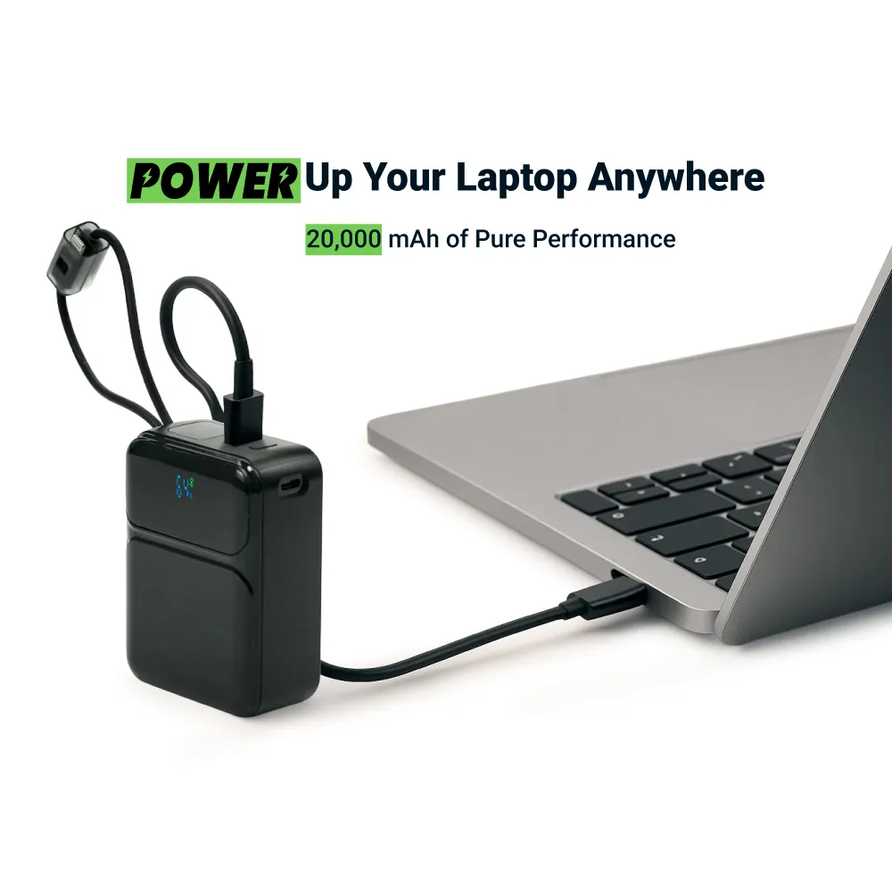 Powerbank with Built-in Type-C & Lightning Cables, 20,000mAh, 45W Fast Charging