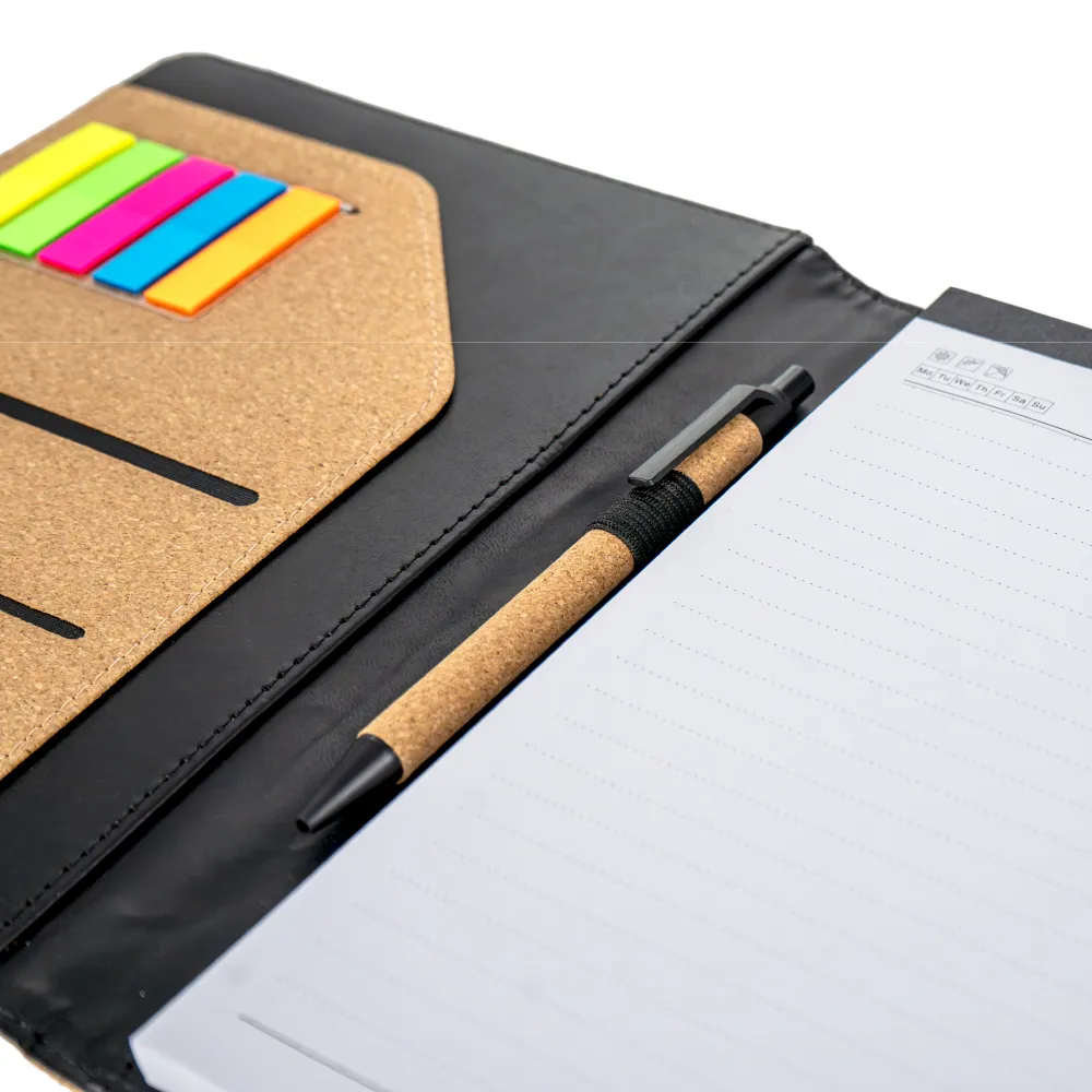 50606 - Cork-Cover-Folder-B5-Size-with-Notepad-Pen-and-Sticky-Notes-MB-10-Open-View