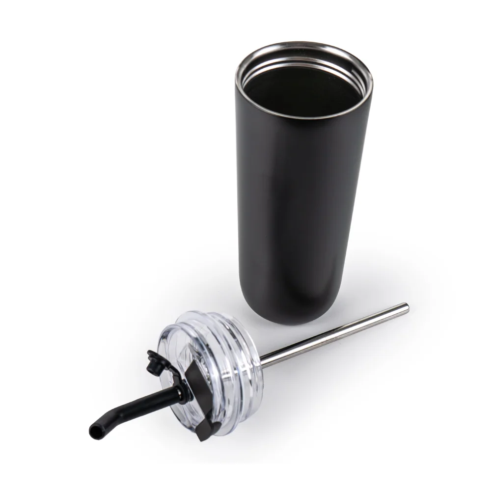 Double Wall SS Tumblers with Transparent Lid and Metal Straw - 500ml