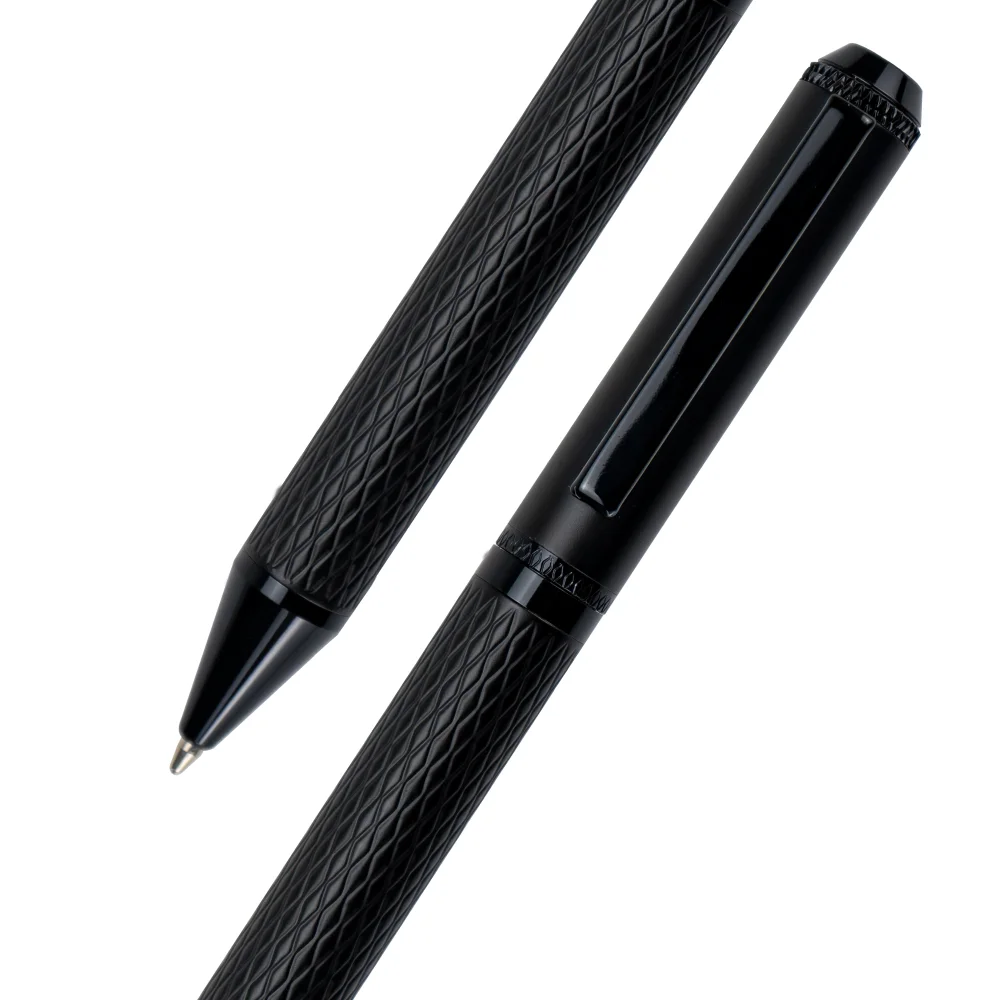 Black Metal Pens with Diamond Textured Design Barrel