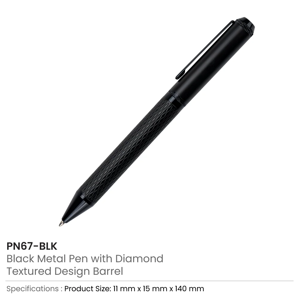 Black Metal Pens with Diamond Textured Design Barrel