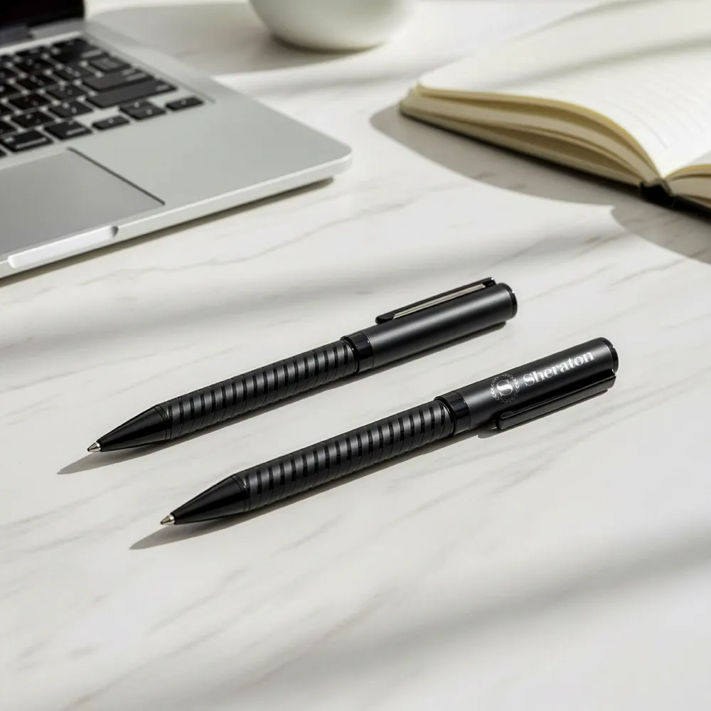 Black Metal Pens with Spiral Design Barrel
