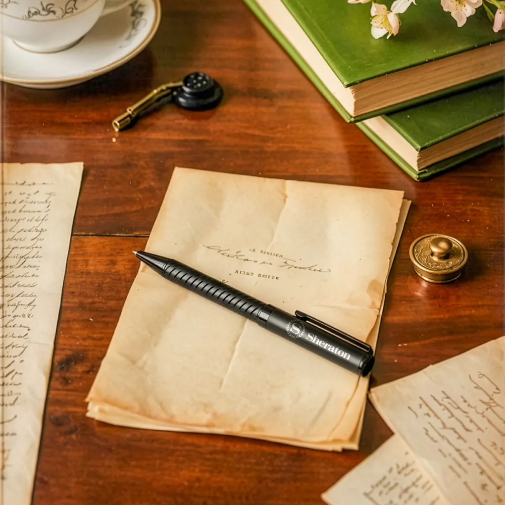 Black Metal Pens with Spiral Design Barrel