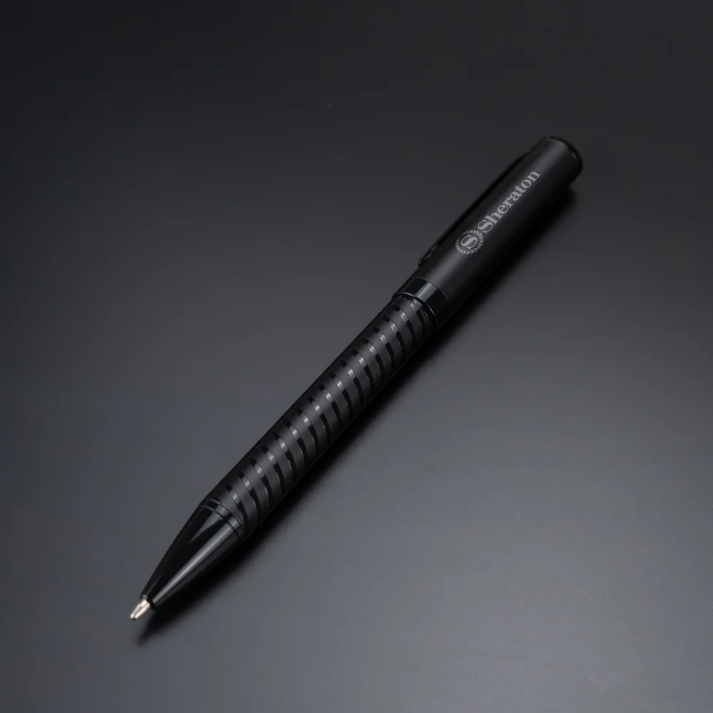 Black Metal Pens with Spiral Design Barrel