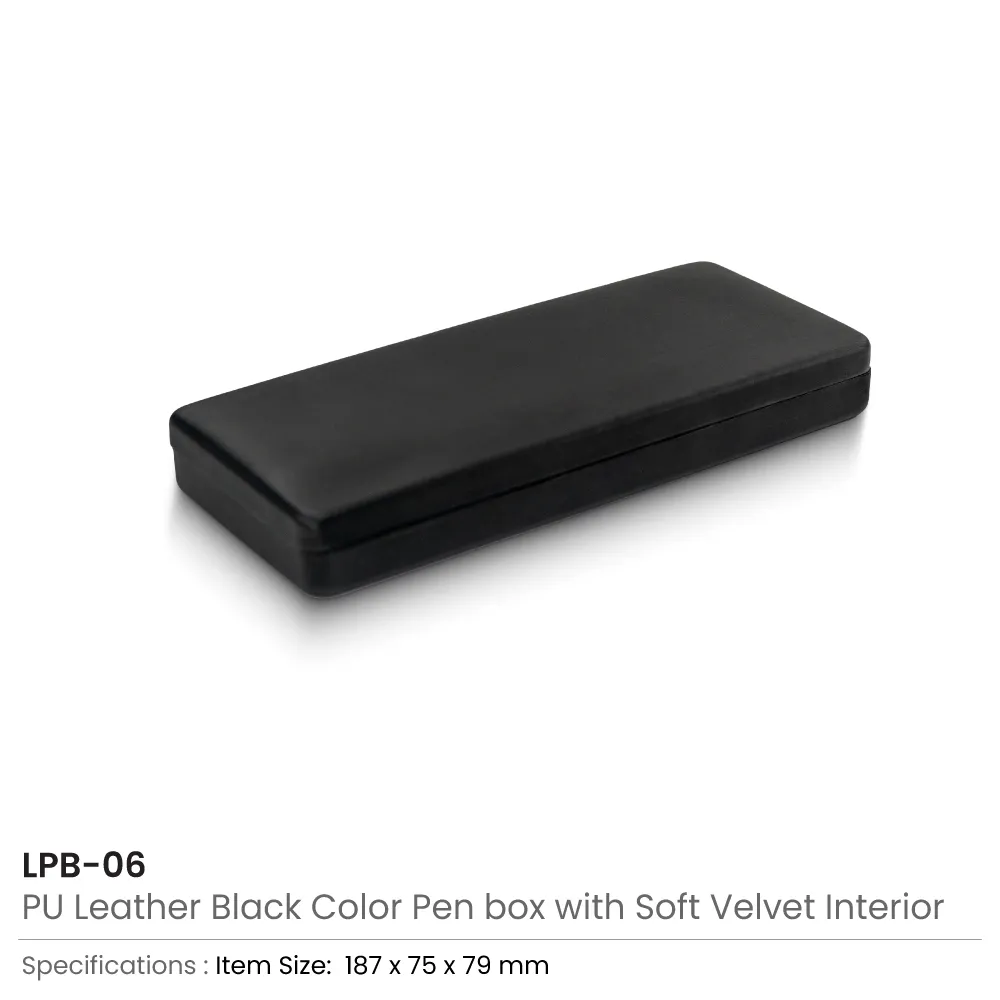 Black Pen Box in PU Leather with Soft Velvet Interior