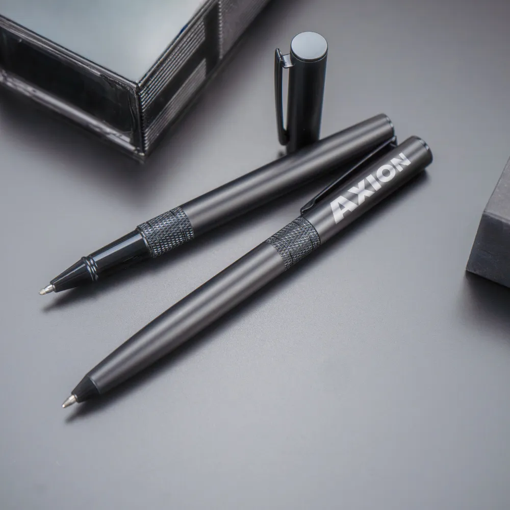 Black Metal Pen Set with Matte Finish in Hardboard Slide to Open Box