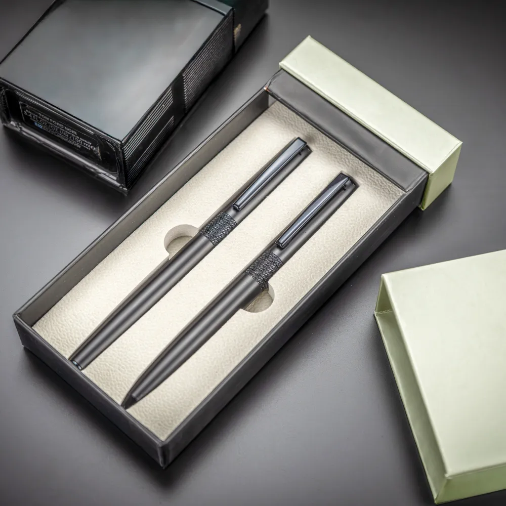 Black Metal Pen Set with Matte Finish in Hardboard Slide to Open Box