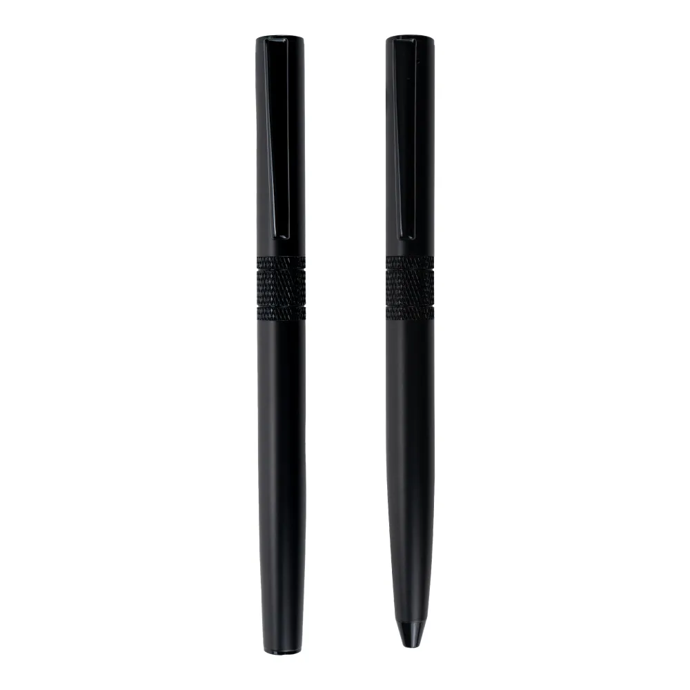 Black Metal Pen Set with Matte Finish in Hardboard Slide to Open Box