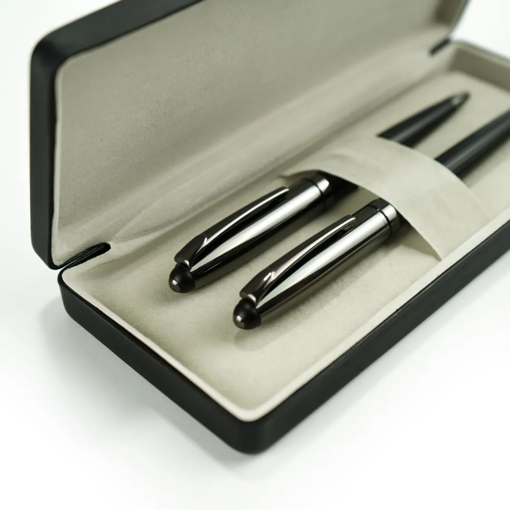 Black Metal Pen Set with Matte & Glossy Finish in PU Leather Box