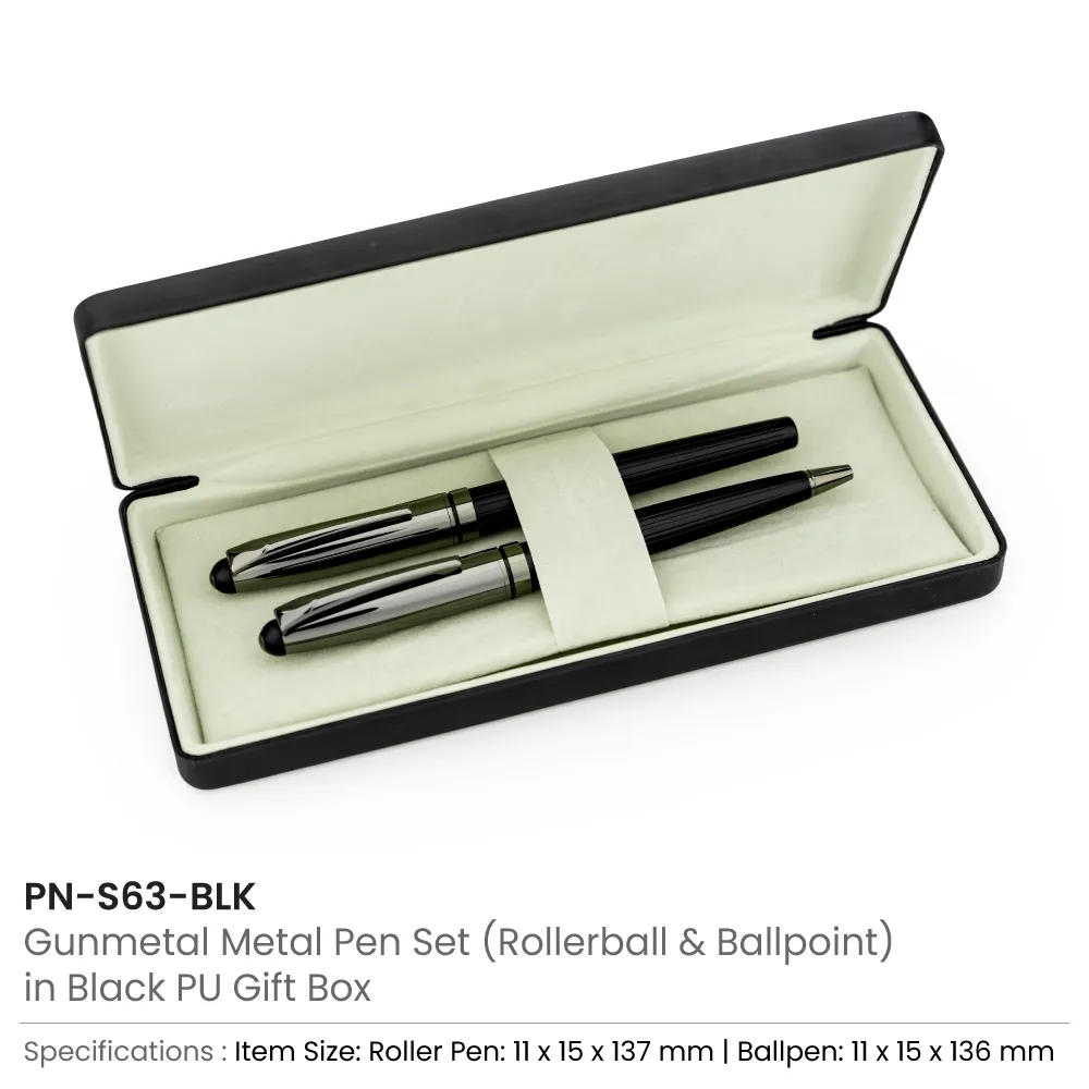 Black Metal Pen Set with Matte & Glossy Finish in PU Leather Box