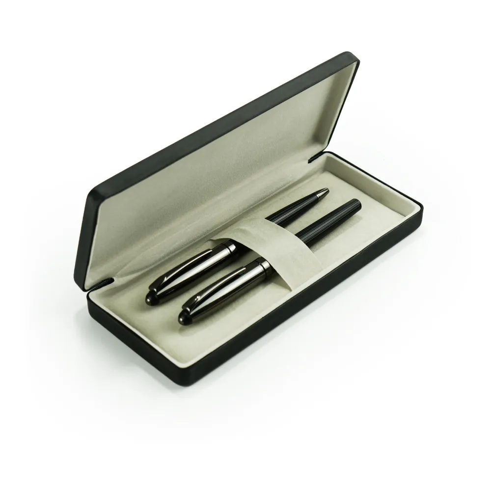 Black Metal Pen Set with Matte & Glossy Finish in PU Leather Box