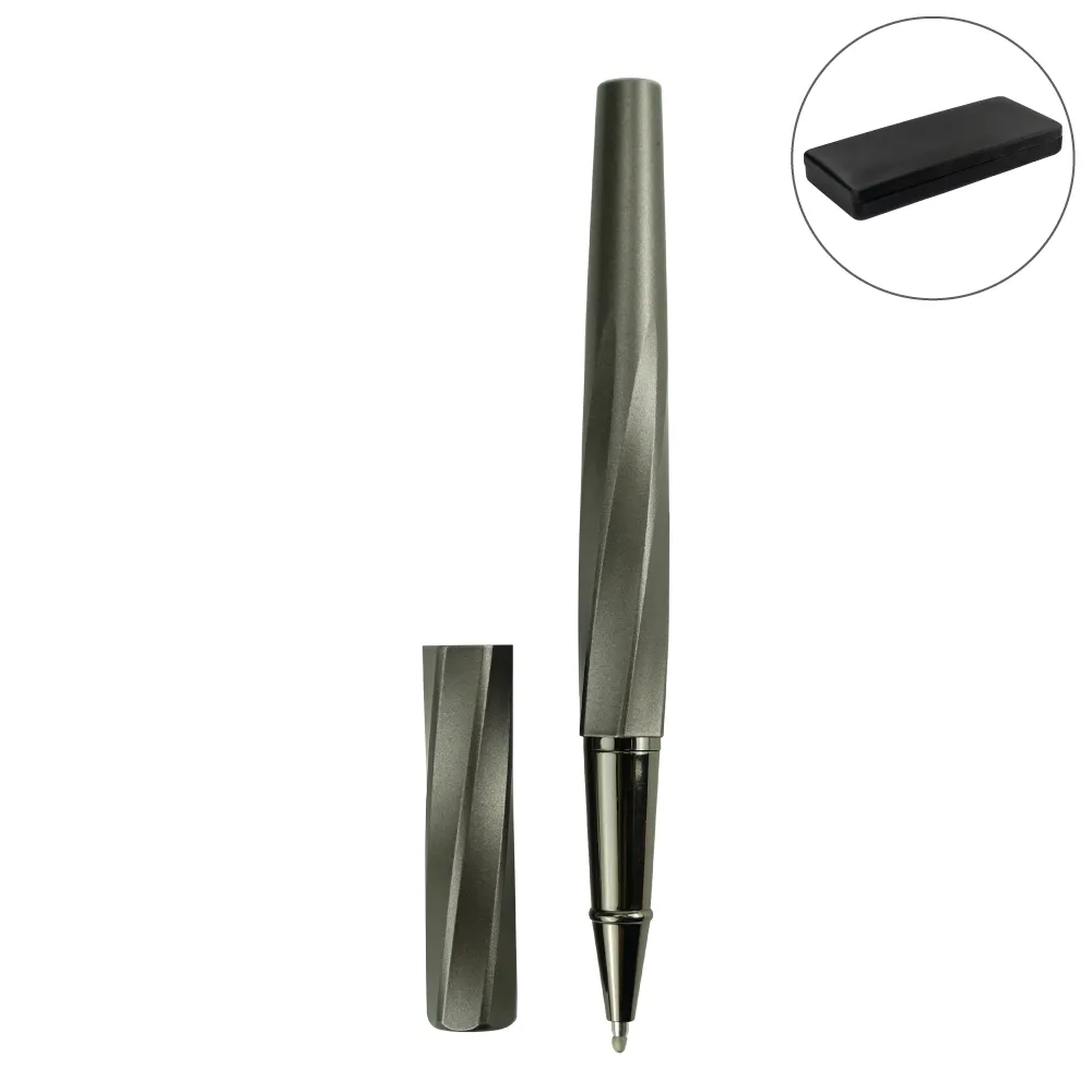 50430 - Rollerball-Pens-Swirl-Design-in-Gunmetal-Finish-with-PU-Leather-Box-PN62-Blank