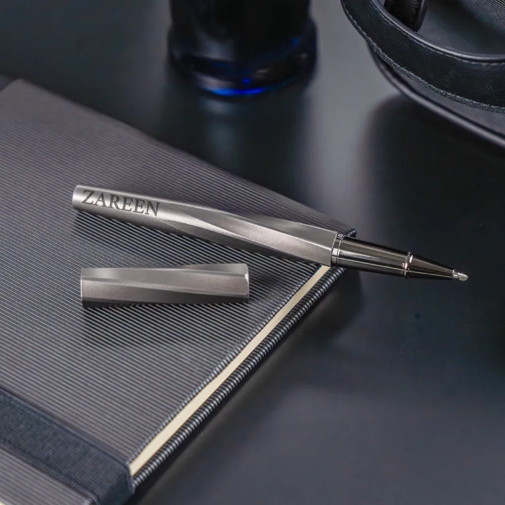 Rollerball Pens Swirl Design in Gunmetal Finish with PU Leather Box