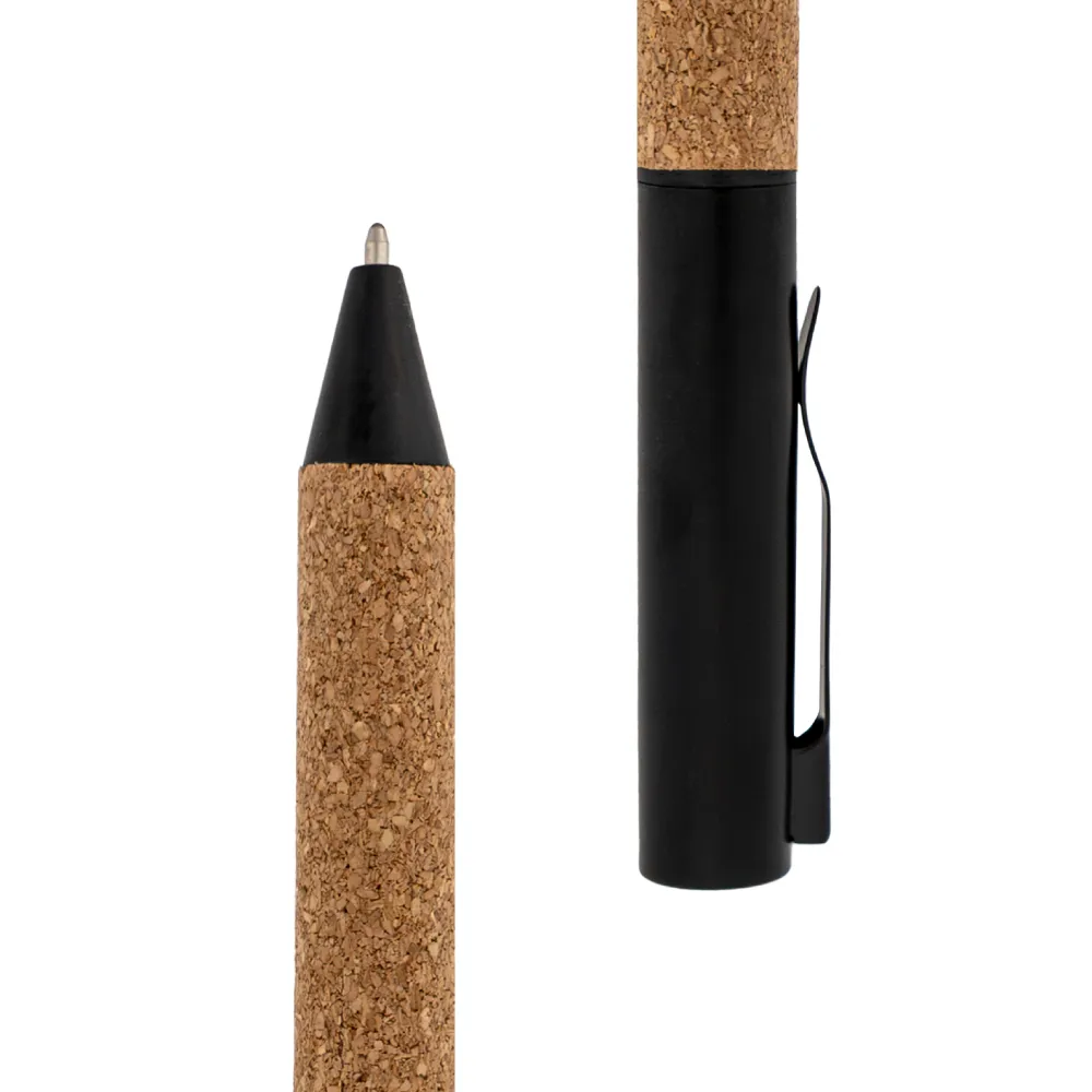 Eco-friendly Metal Pens Black with Cork Barrel and Black Ink