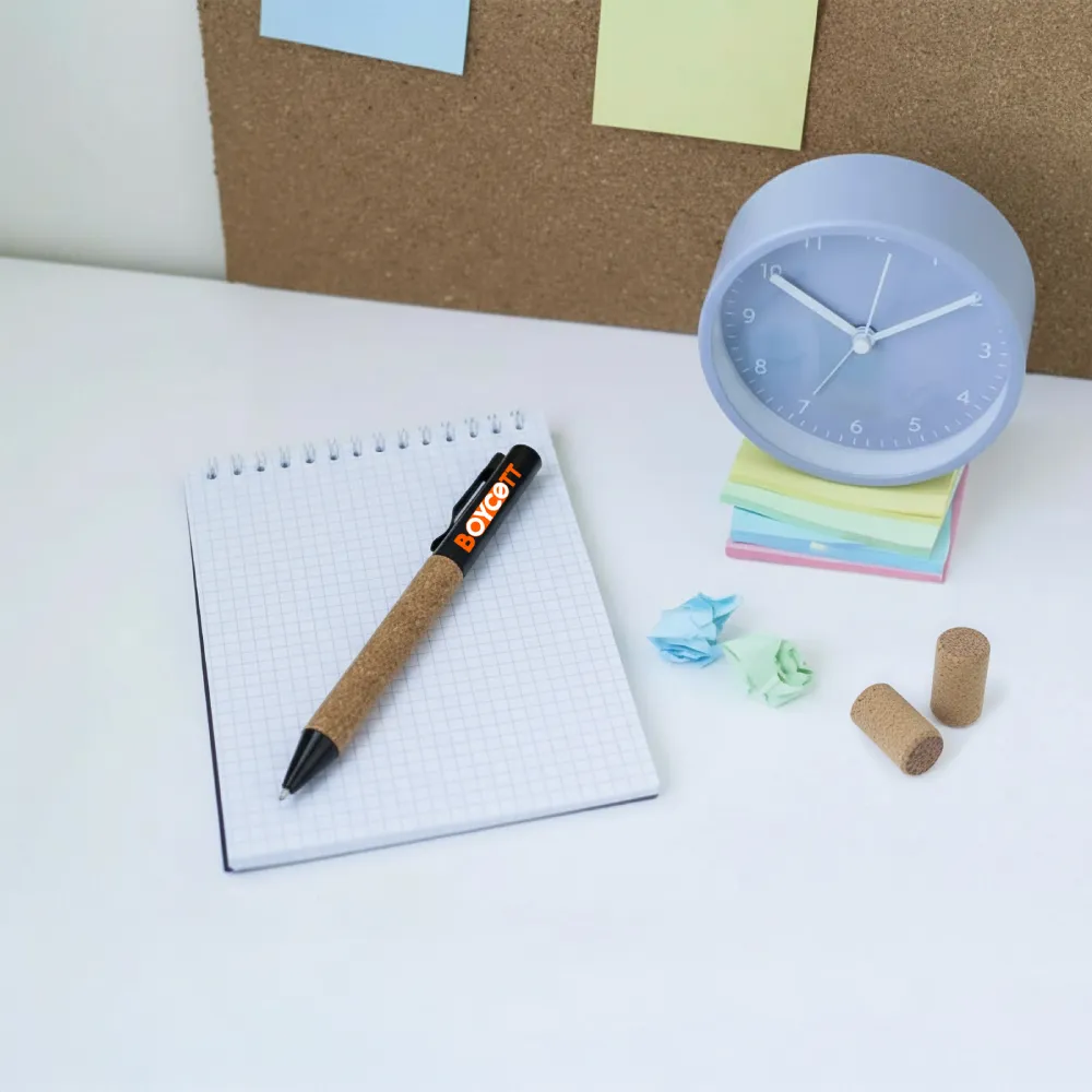 Eco-friendly Metal Pens Black with Cork Barrel and Black Ink