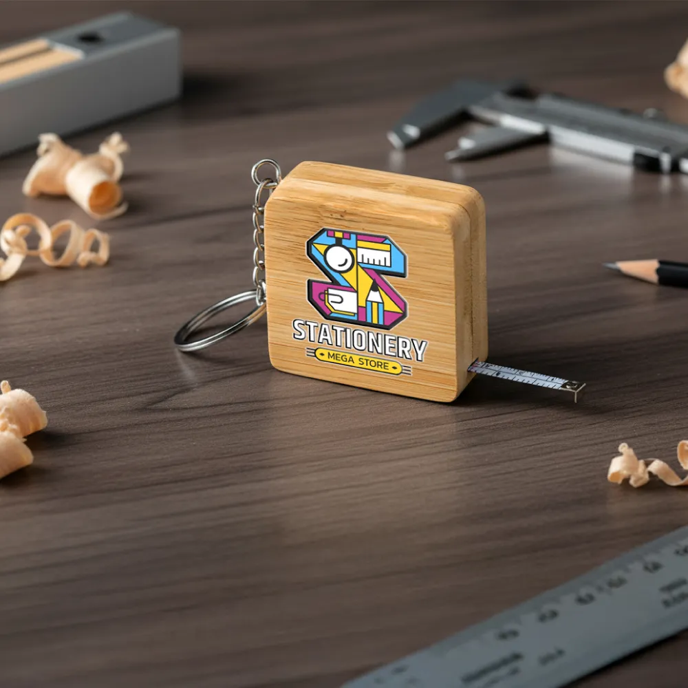 Bamboo Retractable Measuring Tape Keychains