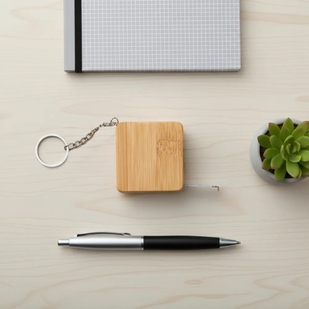 Bamboo Retractable Measuring Tape Keychains