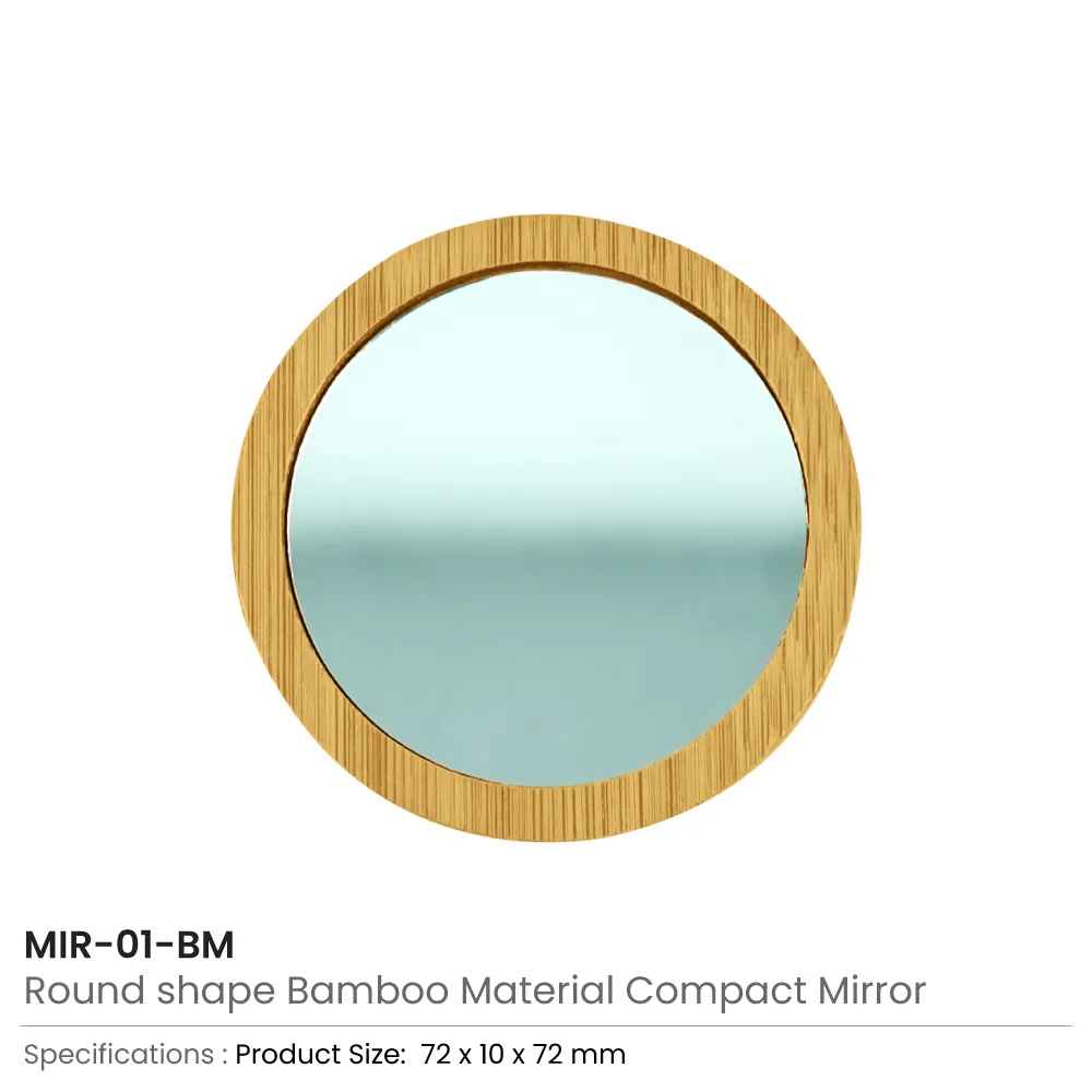 Bamboo Pocket Mirrors in Round-shaped, Lightweight & Portable