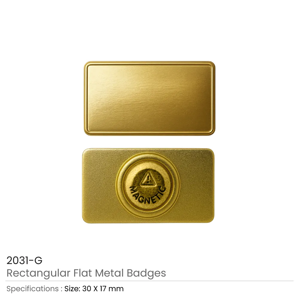 Rectangular Flat Metal Badges with Magnet Attachment