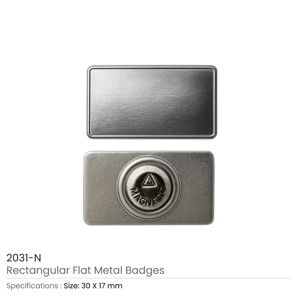 Rectangular Flat Metal Badges with Magnet Attachment