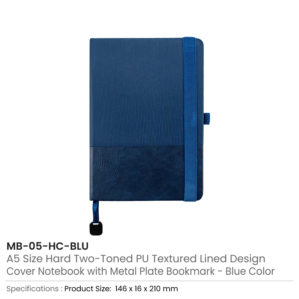 Hard Cover PU Notebooks in A5 Size with Metal Plate Bookmark